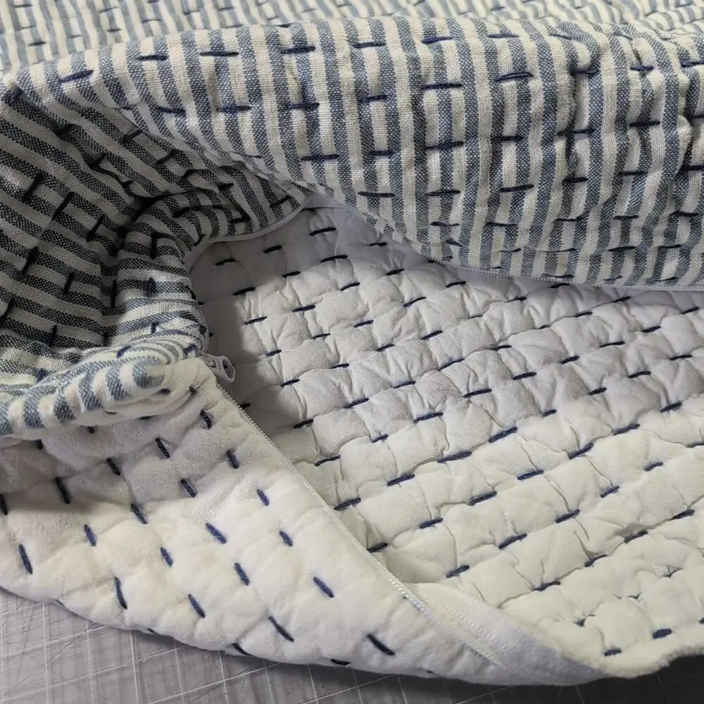Pottery Barn Pick-Stich Striped Quilted Pillow Sham Linen-Cotton Standard